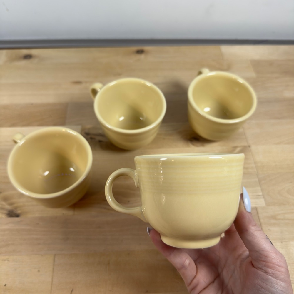Fiesta Pale Yellow Tea Cups Set of 4 Homer Laughlin Ceramic Coffee Mugs USA